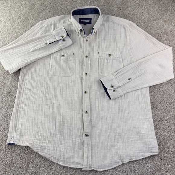 32 Bar Blues Textured Button Up Shirt Mens XL Utility Pockets Casual Workwear - Picture 3 of 12